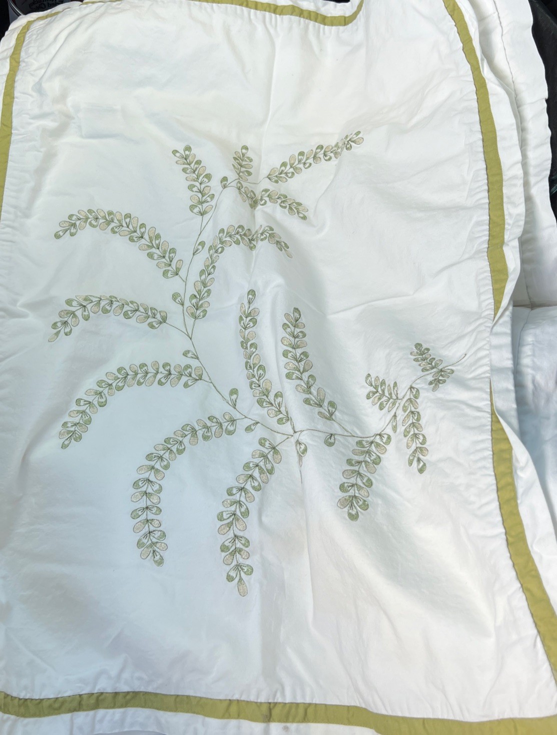 Pottery Barn Floral Embroidered Green Fern White Duvet Cover Set Botanical 3 Pcs