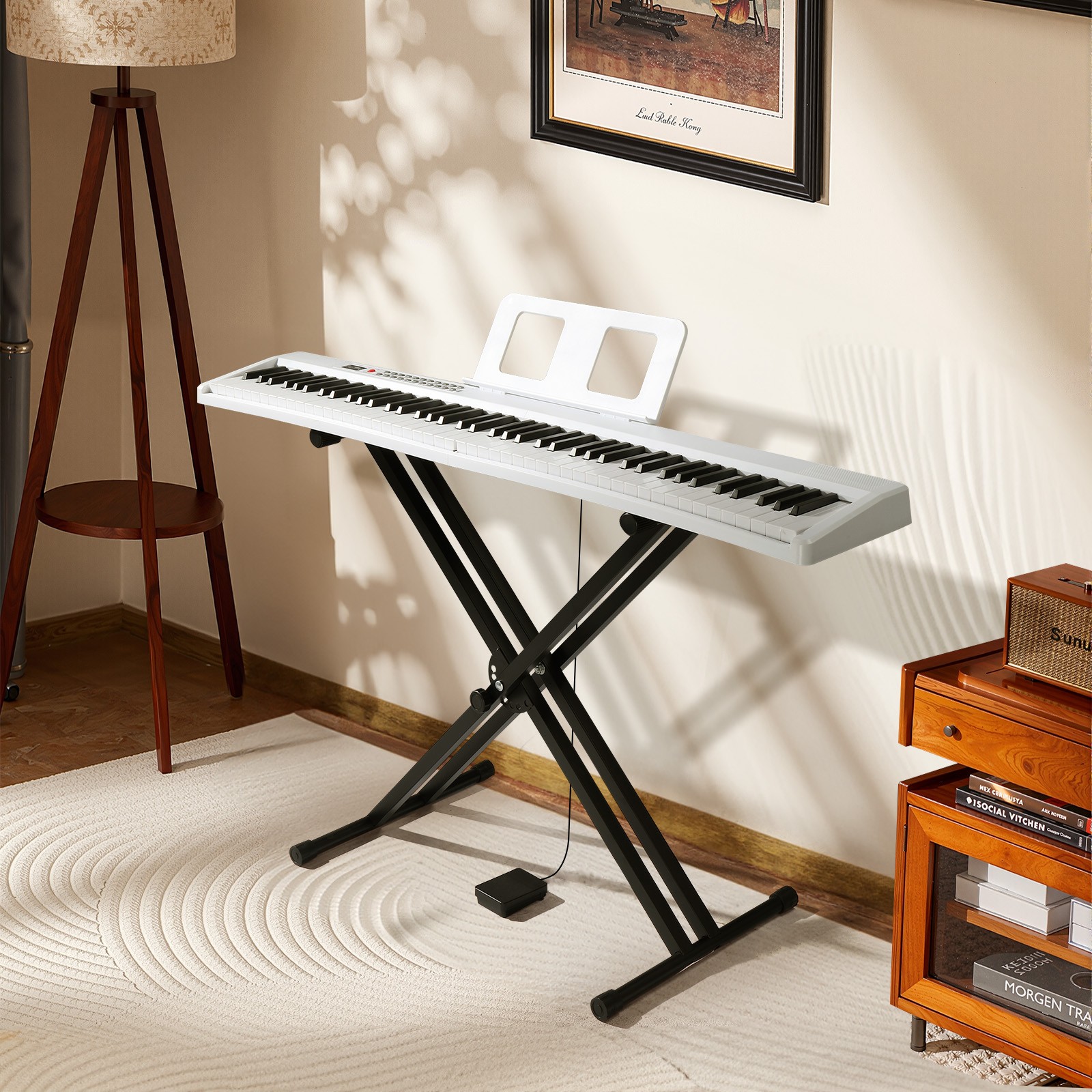 Glarry Foldable 88-Key Full Size Semi-Weighted Digital Piano With X Stand White