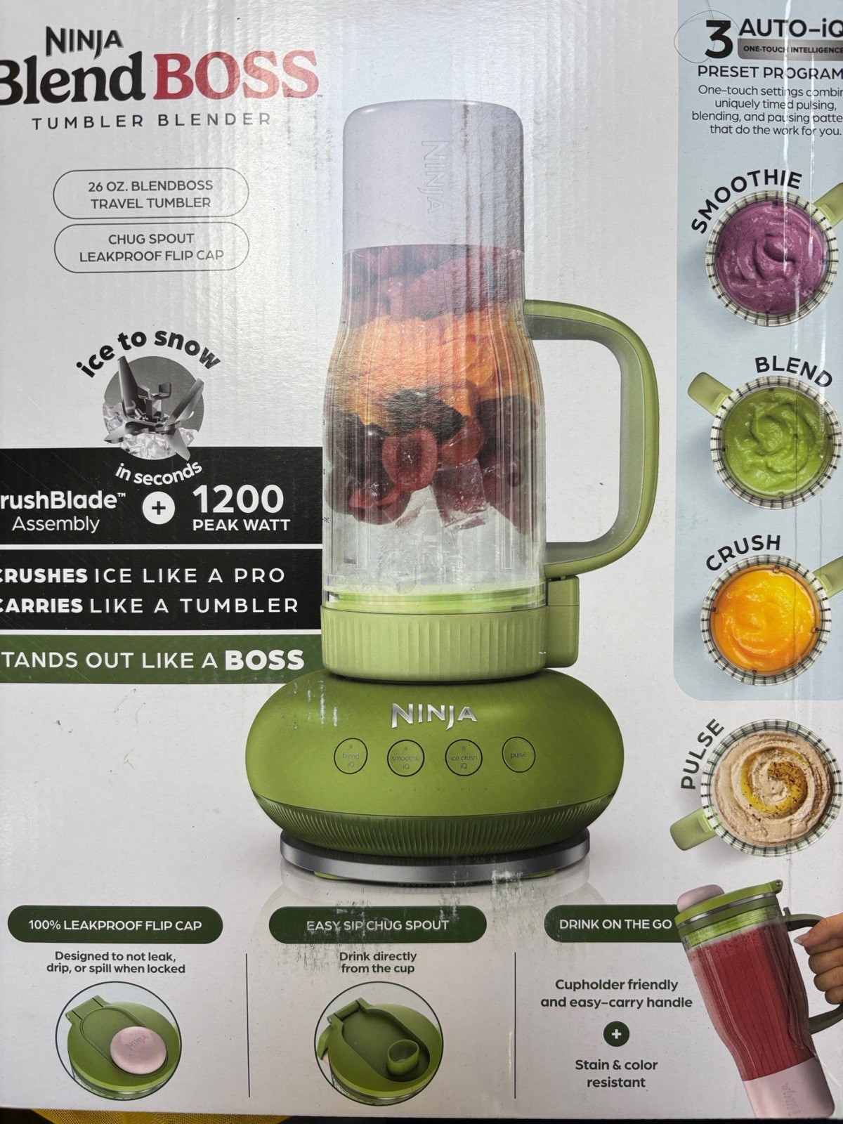 Ninja Blend BOSS Personal Smoothie Blender with 26oz Tumbler Green - New
