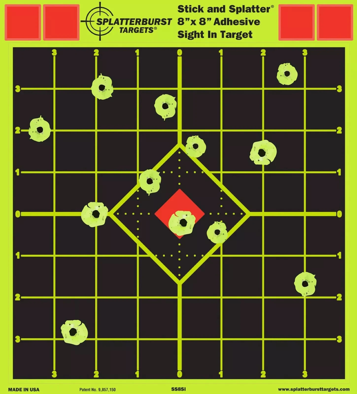 Splatterburst Targets - 8" x 8" Sighting-In Splatter Adhesive Shooting (10 PACK)