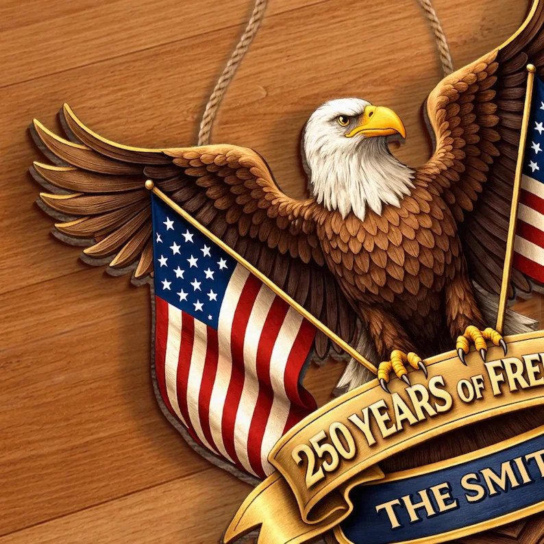 Years of Freedom Personalized Wood Wall Sign with Rope