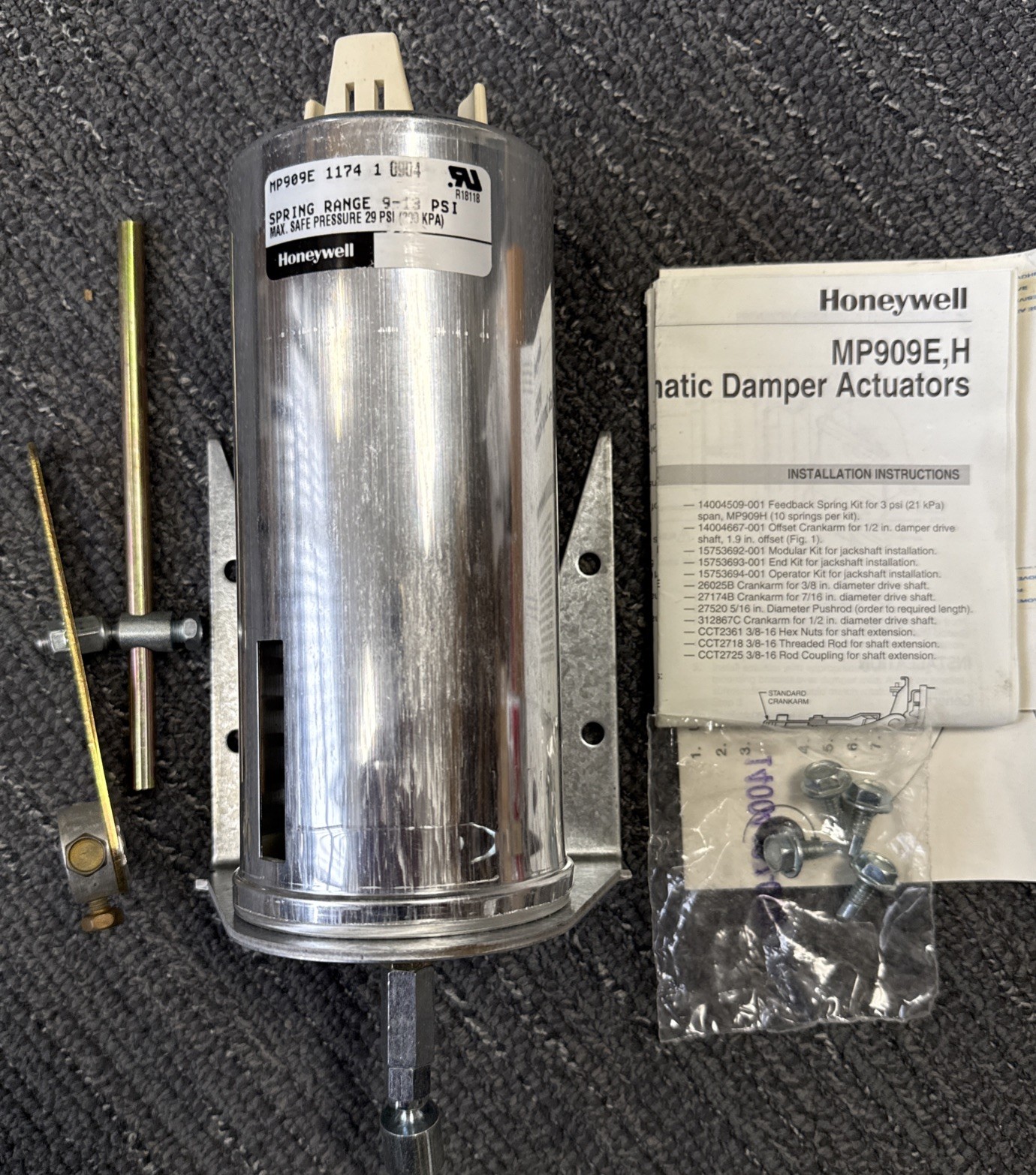 Honeywell MP909E1174 1 Pneumatic Damper Actuator, Spring Return 9-13 Psi, 3.1"