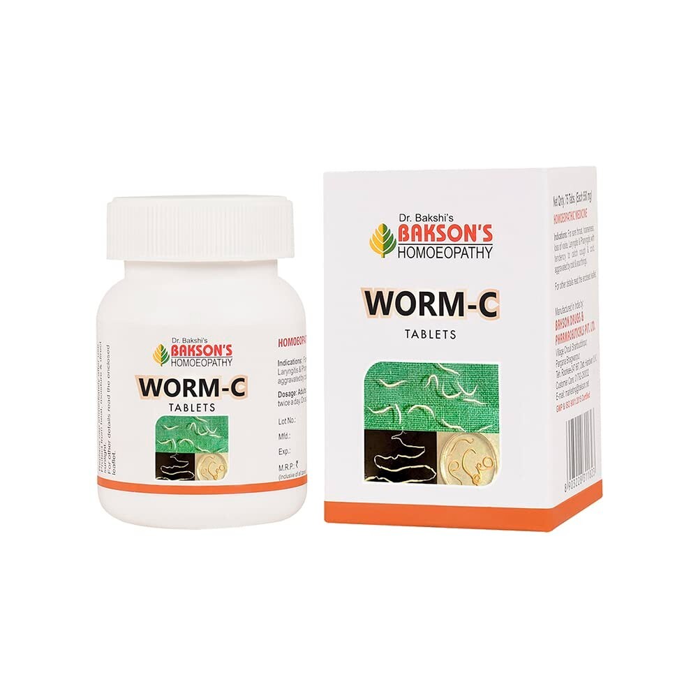 Bakson WORM C Tablets (75tab) Deworming all types of Worms, Threadworms