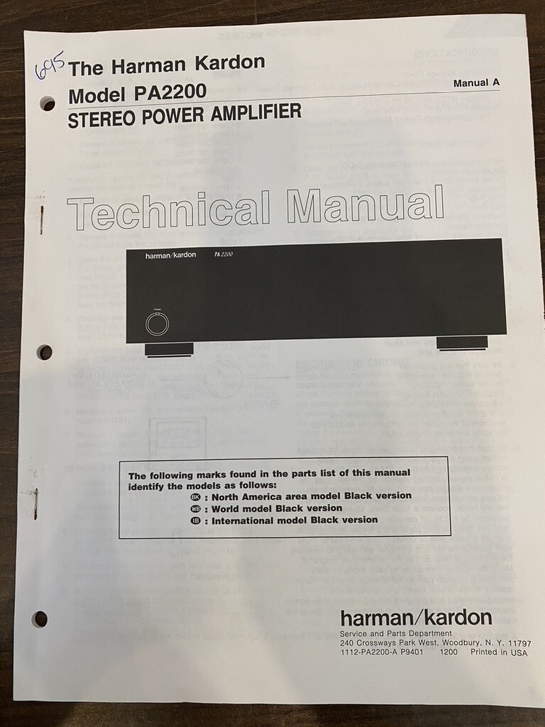 HARMAN KARDON PA2200 PA-2200 Service Manual *ORIGINAL* BOOK OR PDF-FREE SHIPPING