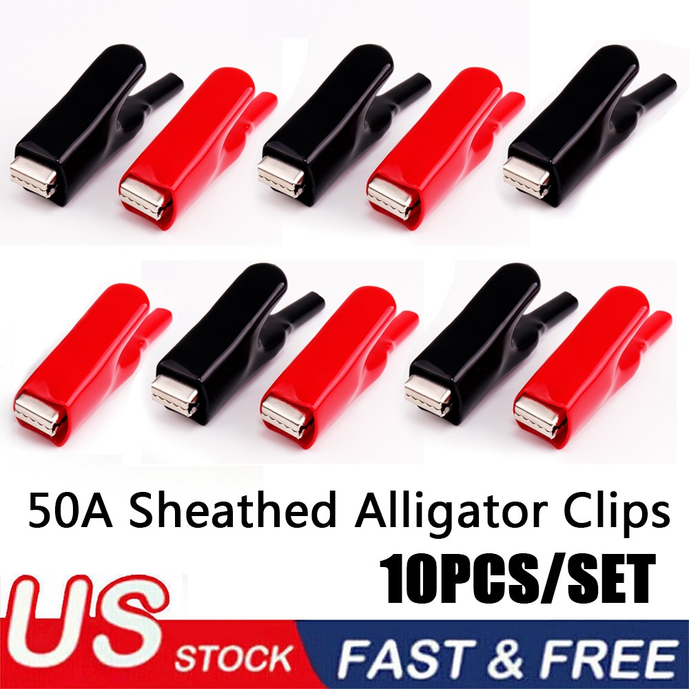 10PCS 50A Sheathed Alligator Clips for Electrical Jumper Wire Clamp Voltage Test