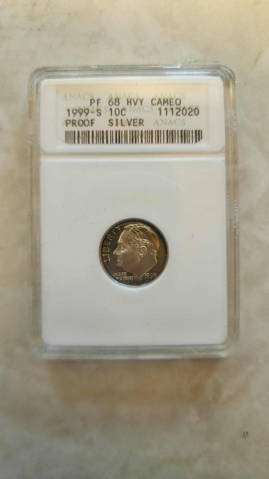 1999 S Roosevelt Dime Silver Proof Deep Cameo Anacs Pf 68