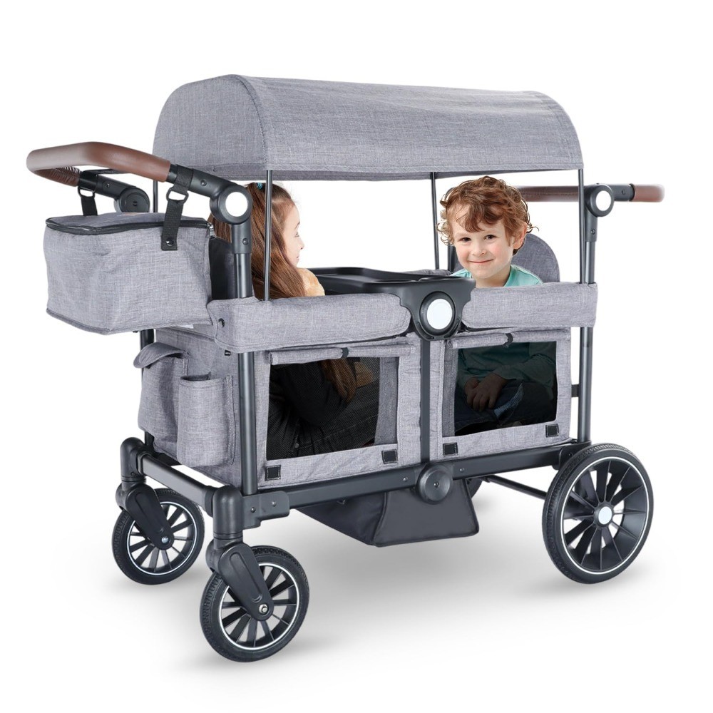 Folding Stroller Wagon for 2 Kids Two Seater with Removable Canopy