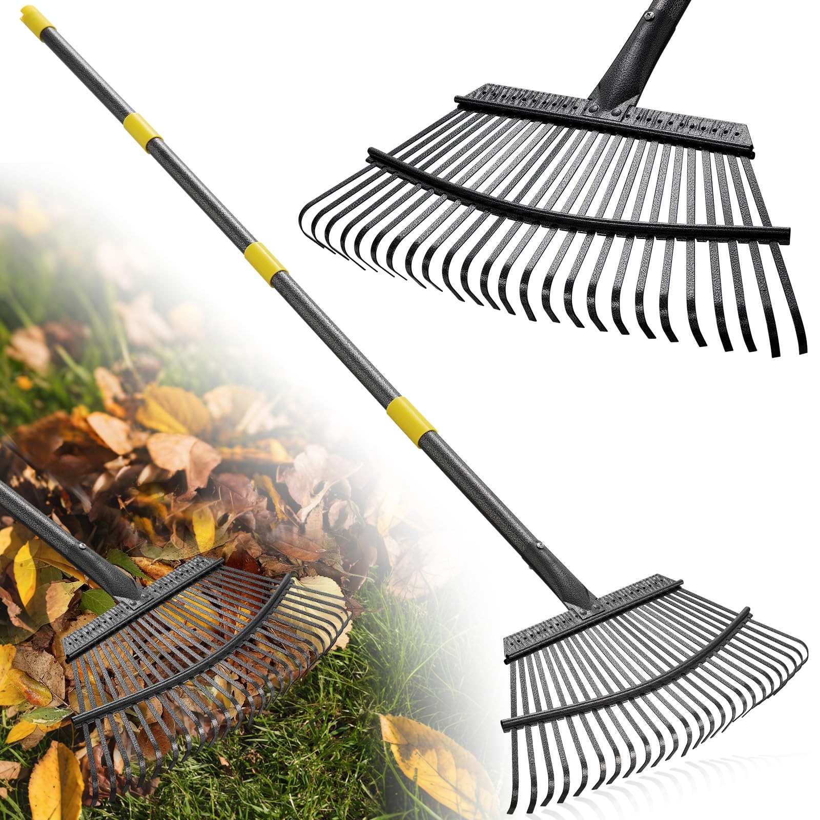 Rake For Leaves Heavy Duty Metal 25 Tines 18 Wide Head 79 Handle Steel Yard