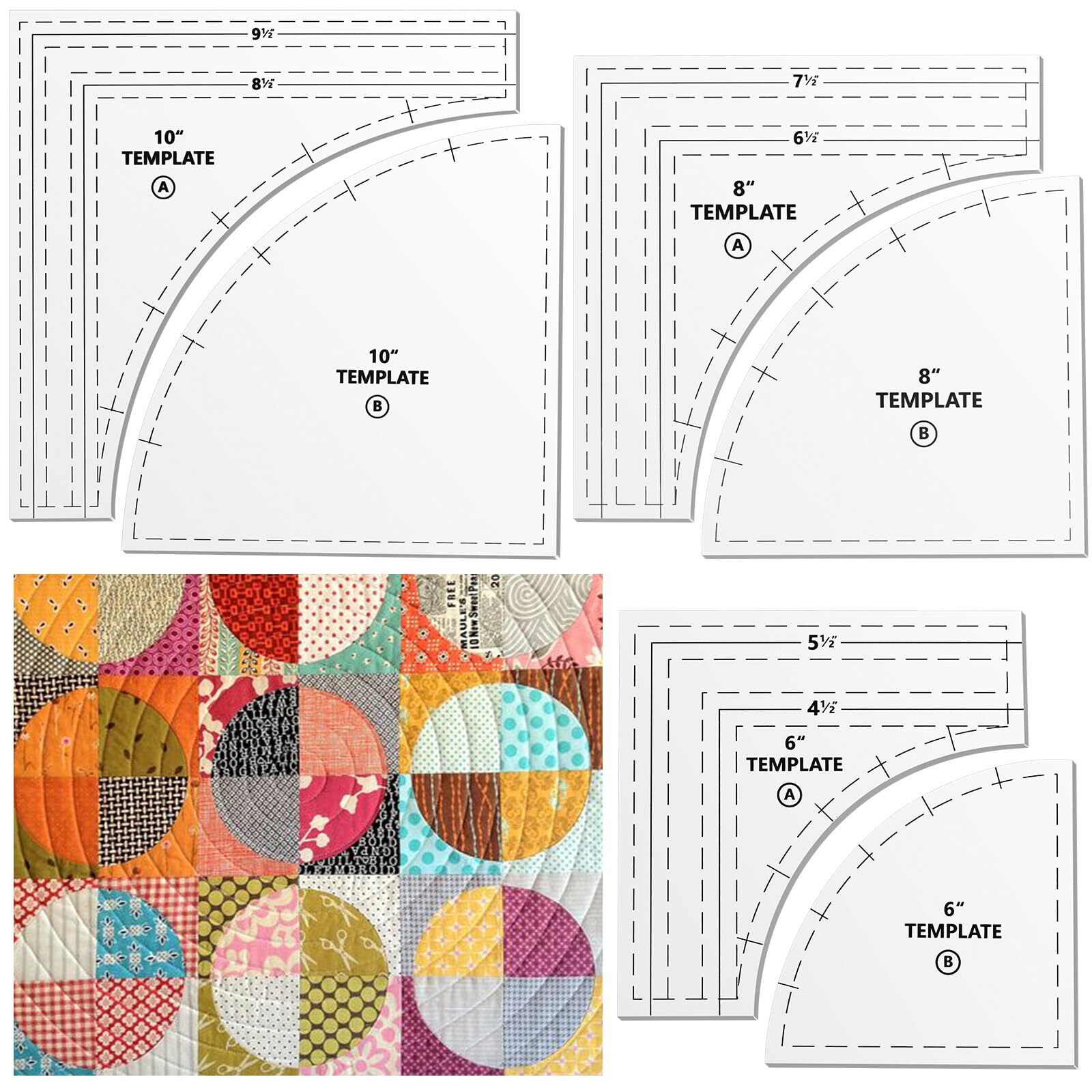 3 Set Drunkards Path Quilting Templates10 '' 8 ''6 ''Quilting Templates for C...