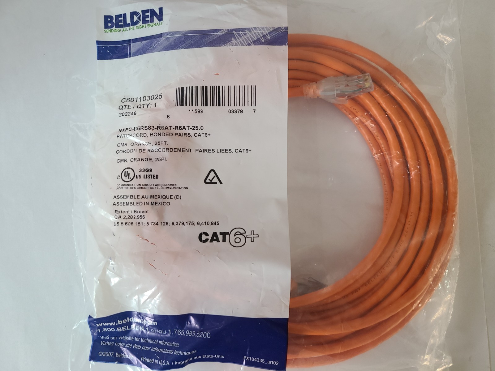 Belden Cat6 Ethernet Patch Cable - 25ft - Orange