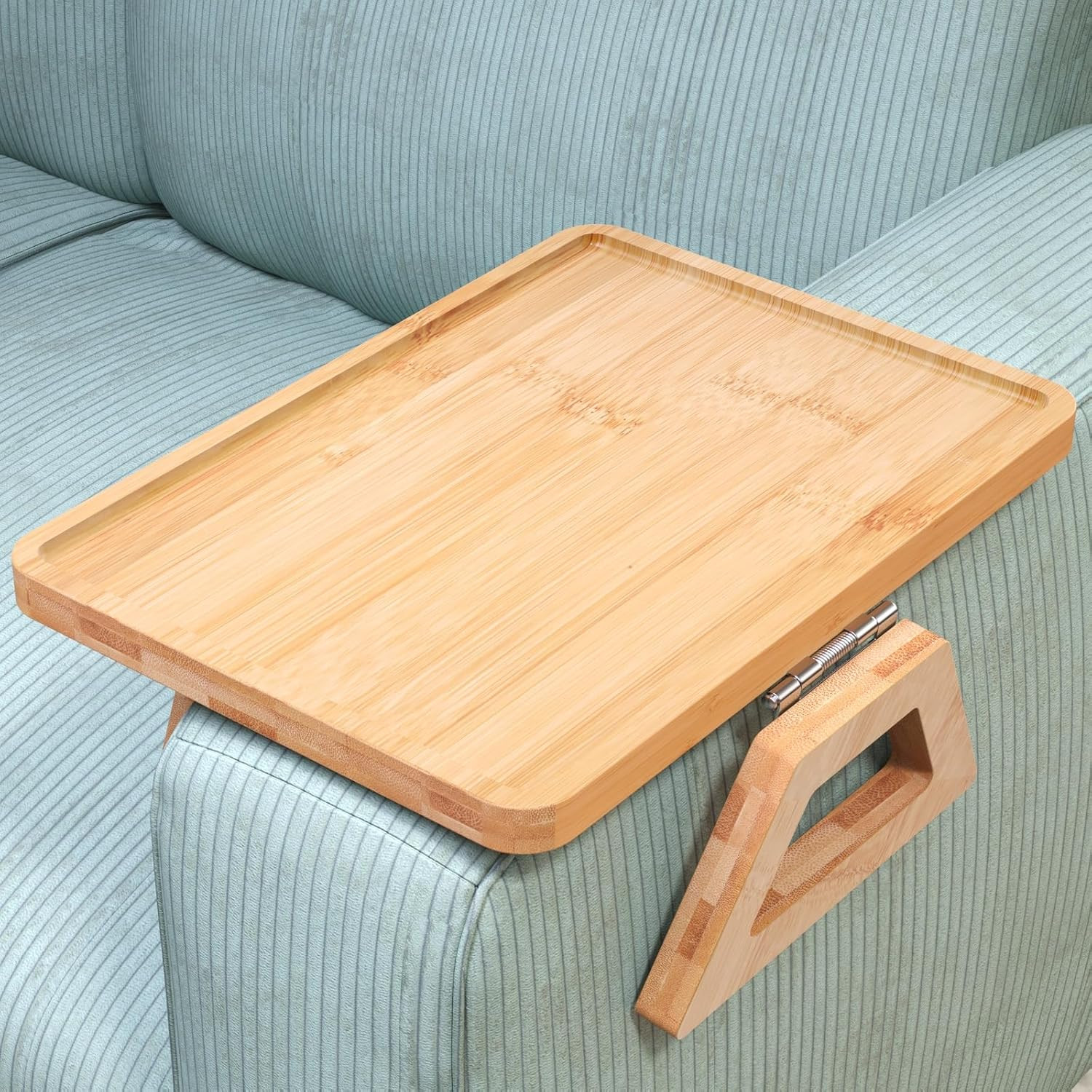 Couch Arm Tray Sofa Table 13" x 9"Bamboo Foldable Armrest Tray Open Box
