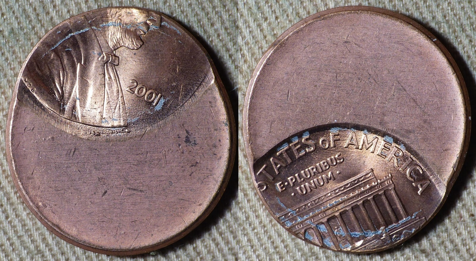 Error : Lincoln Cent 2001 Full Date 75% Off Center IREC1883