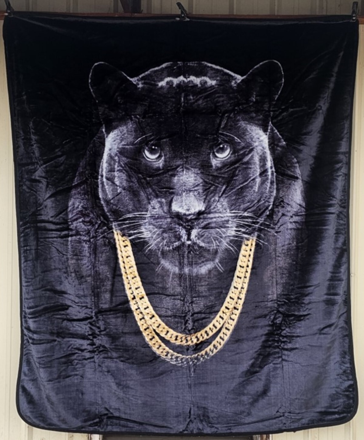 BLACK PANTHER GOLD CHAIN CAT JUNGLE QUEEN SIZE BLANKET