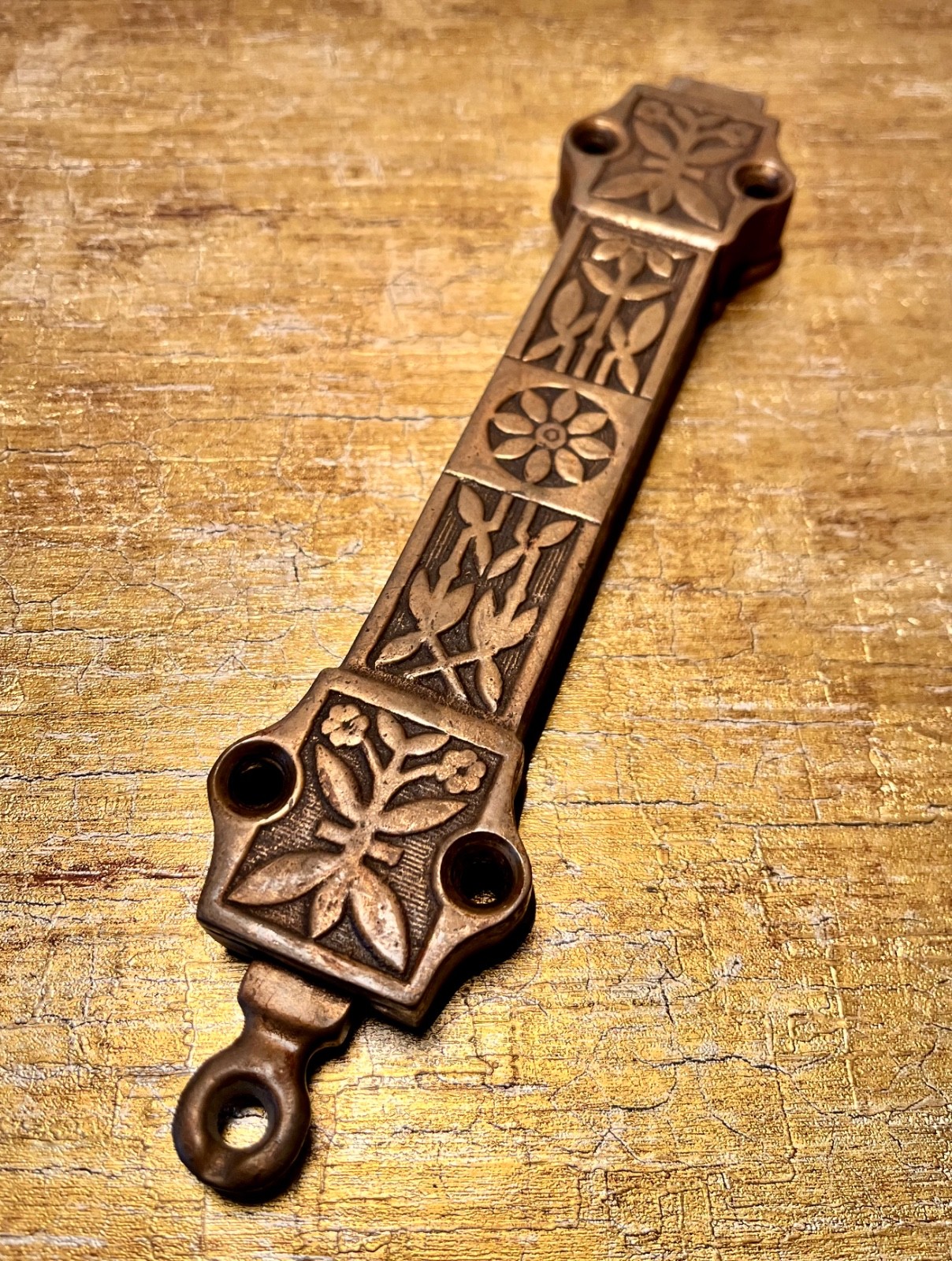 Antique Eastlake French/Barn Solid Brass DOOR LATCH Slide Bolt -spring pull  11"