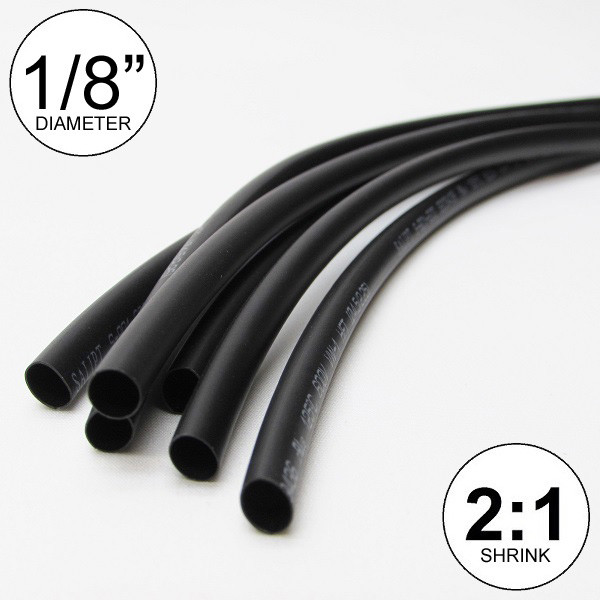 1/8" ID Black Heat Shrink Tube 2:1 ratio wrap (6x9" = 4 ft) inch/feet/to 3mm