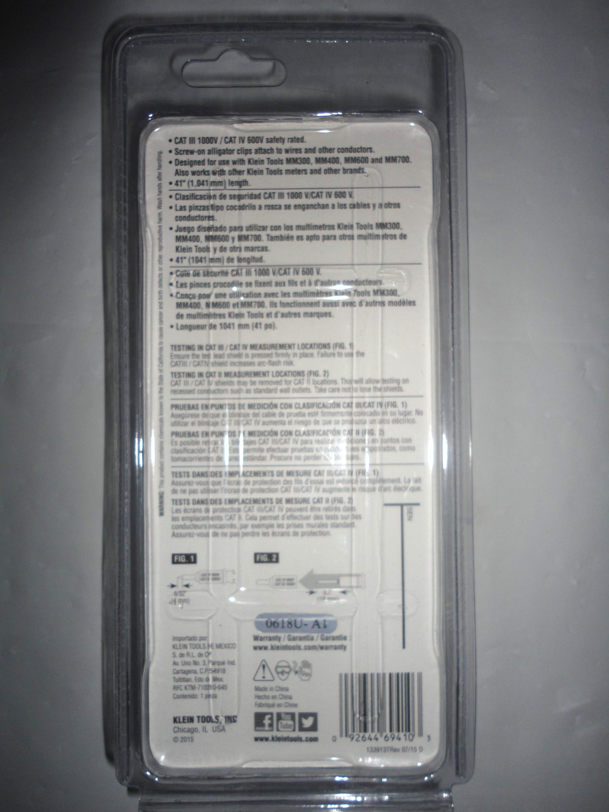 Klein Tools 69410 Replacement Test Lead Set Right-Angle Inputs 41"