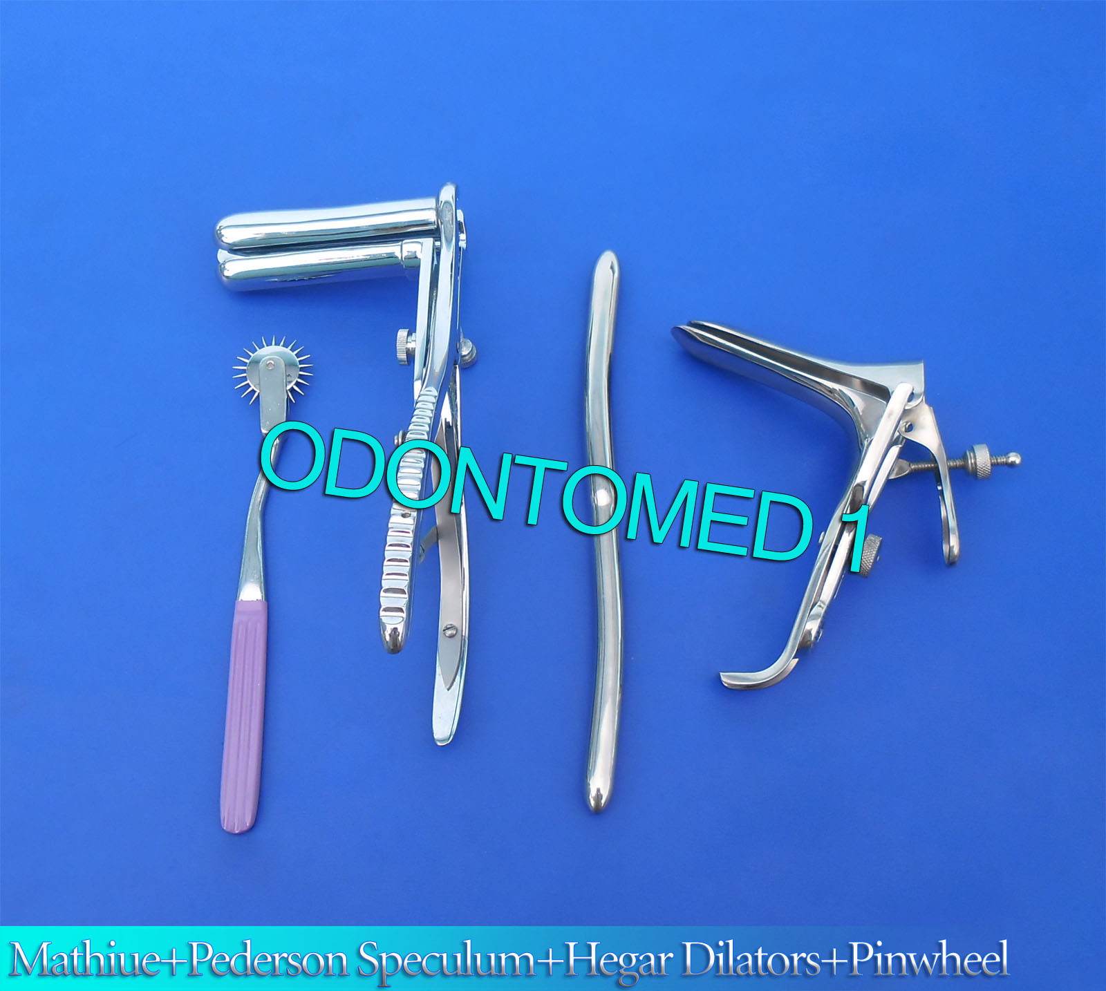Mathieu Speculum+ Hegar Dilator+ Purple Pinwheel & Pederson Speculum Large