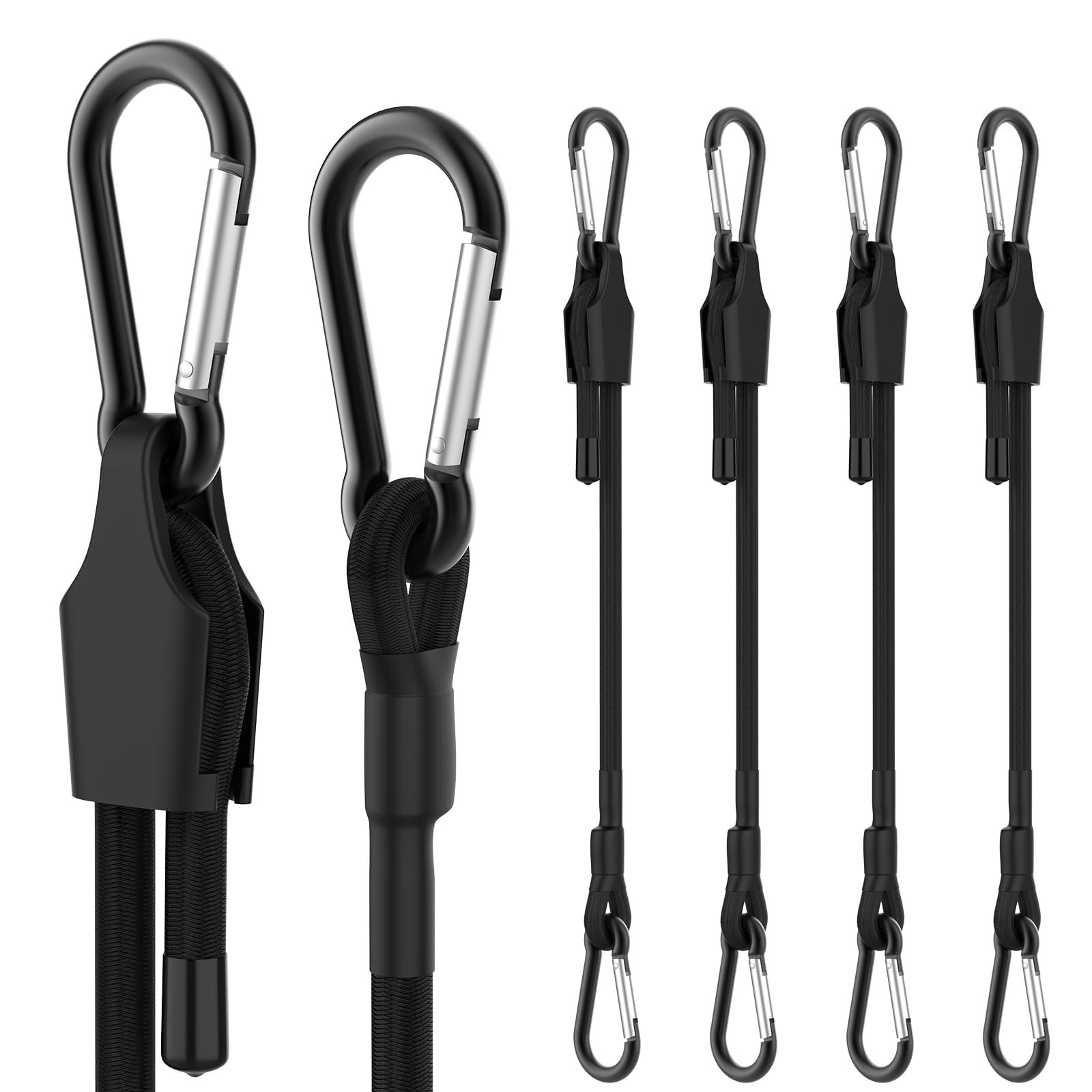 SDTC Tech 12 Inch Adjustable Bungee Cords with Carabiner 12inch-4pack, Black