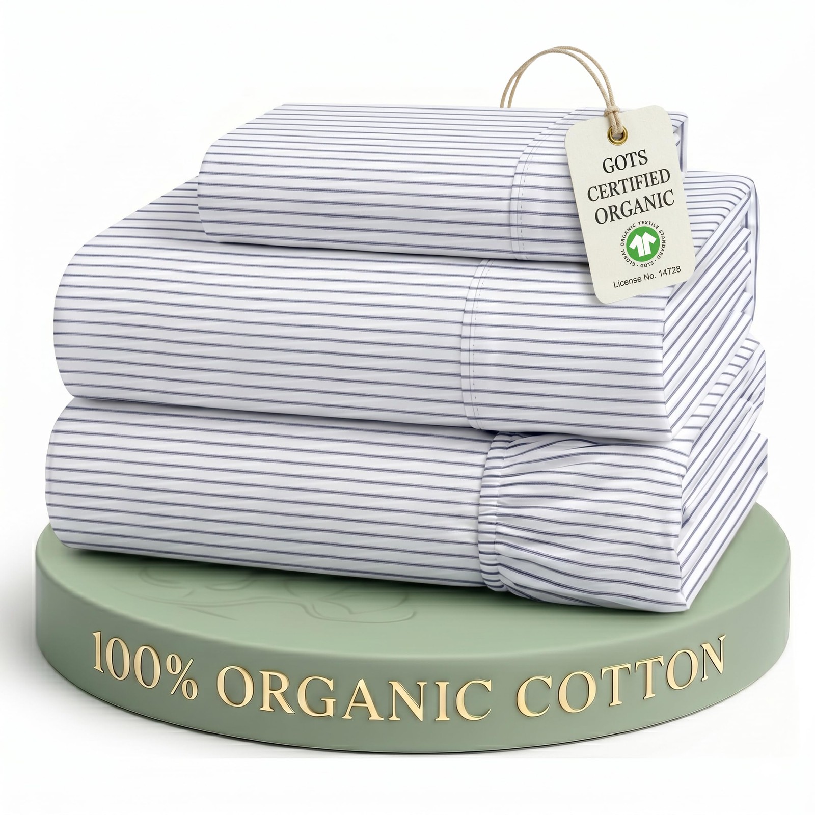 Sheets Twin Size Bed Set 100% Organic Cotton GOTS Certified Percale Weave Dee...