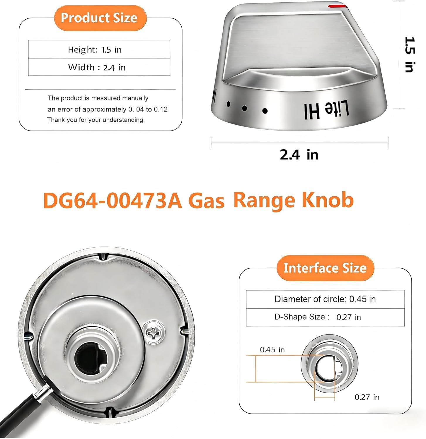 【5-Pack】 Upgraded DG64-00473A Burner Control Dial Knob Range Oven Replacement