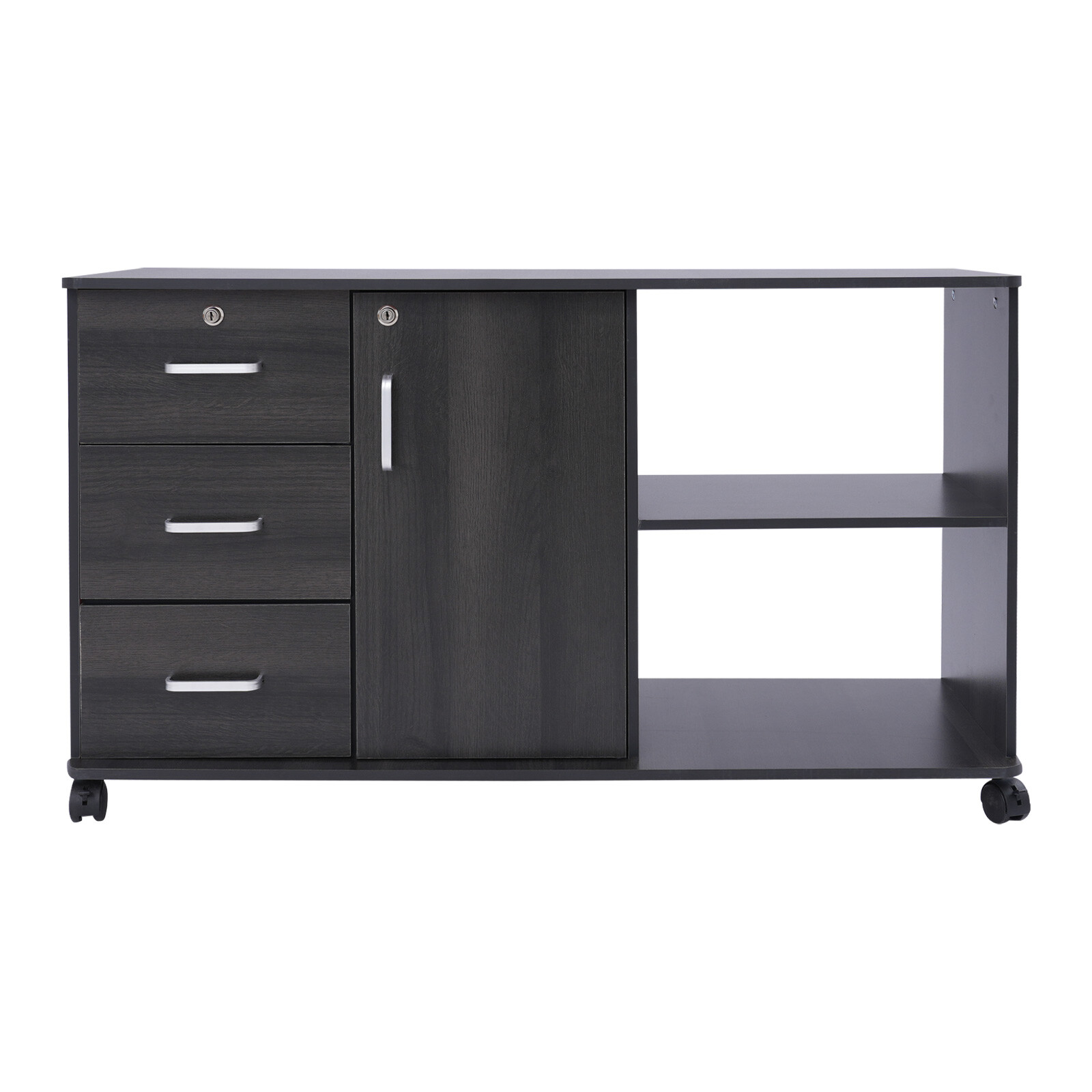 3 Drawers 2 Compartments Mobile File Cabinet Locking File Cabinet MDF 1 Cabinet