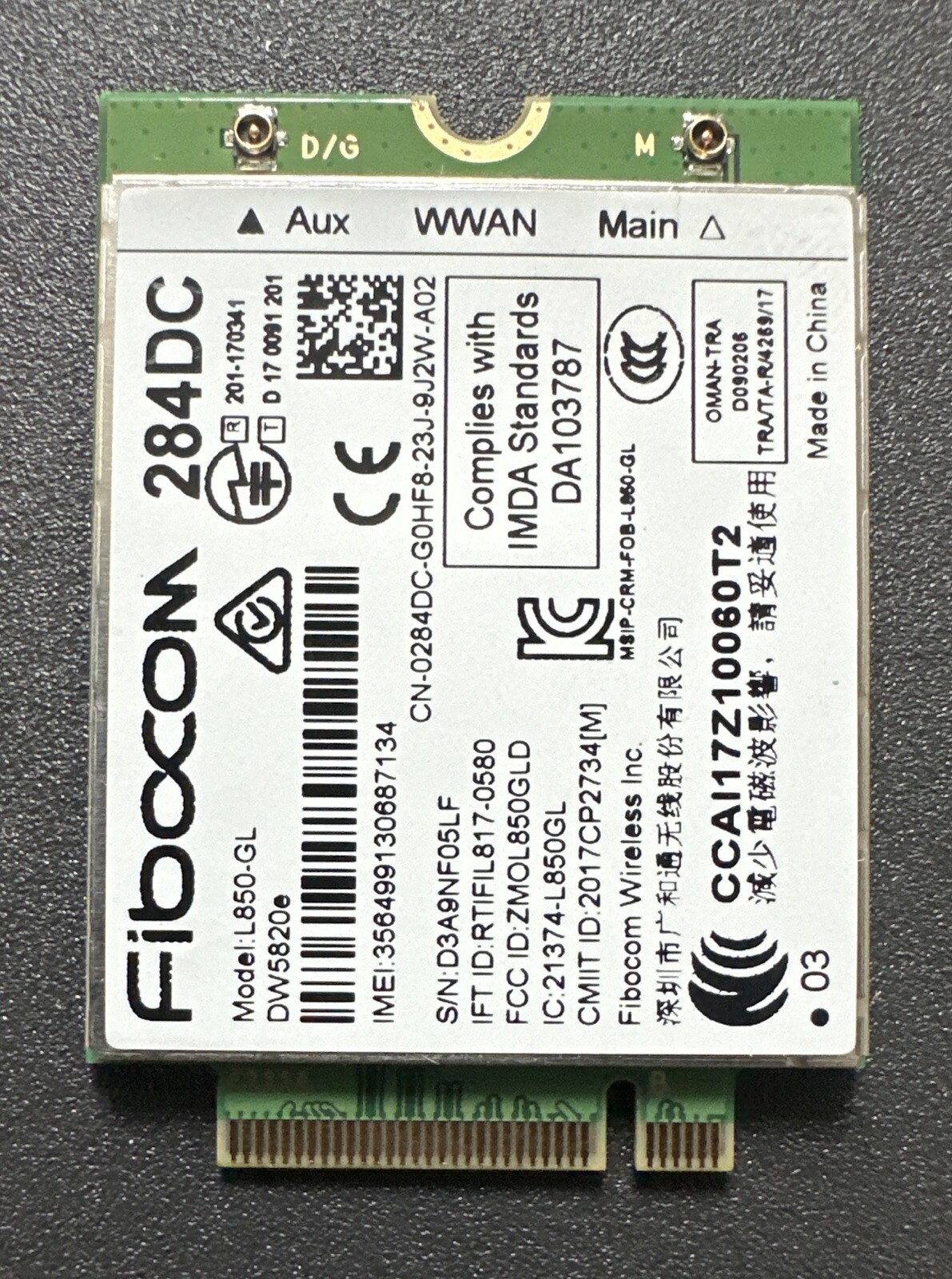New Dell DW5820e Fibocom L850-GL LTE/WCDMA 4G WWAN Card 284DC 0284DC W16