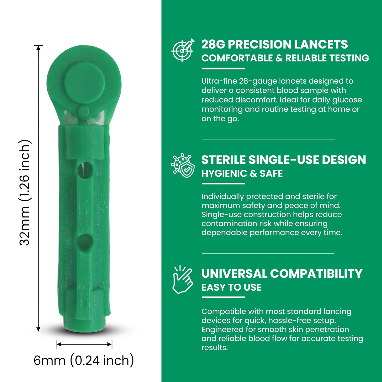 Lancing Device 28 Gauge Twist Top Lancets Blood Sampling Pen Ejector 100 PCS