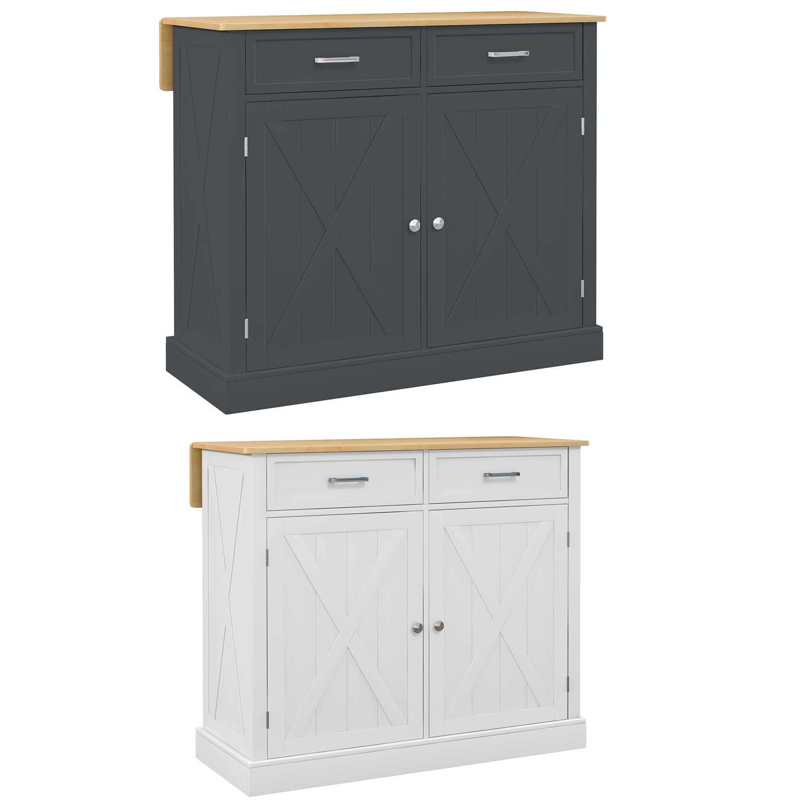 HOMCOM Rolling Kitchen Island with Drop Leaf Wood Breakfast Bar