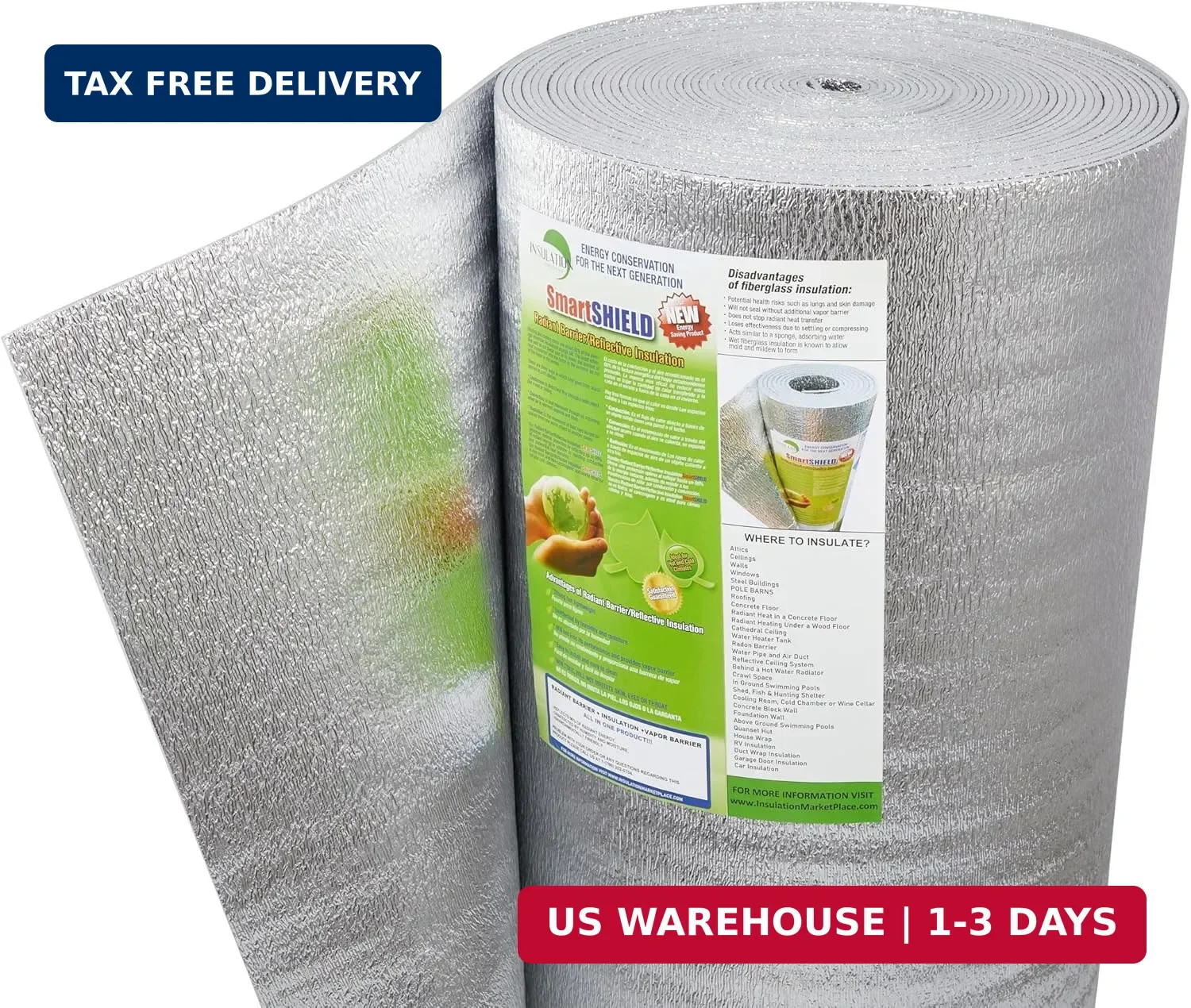 SmartSHIELD -5mm 24''X50ft R17 Reflective Insulation Roll, Foam Core Radiant Bar