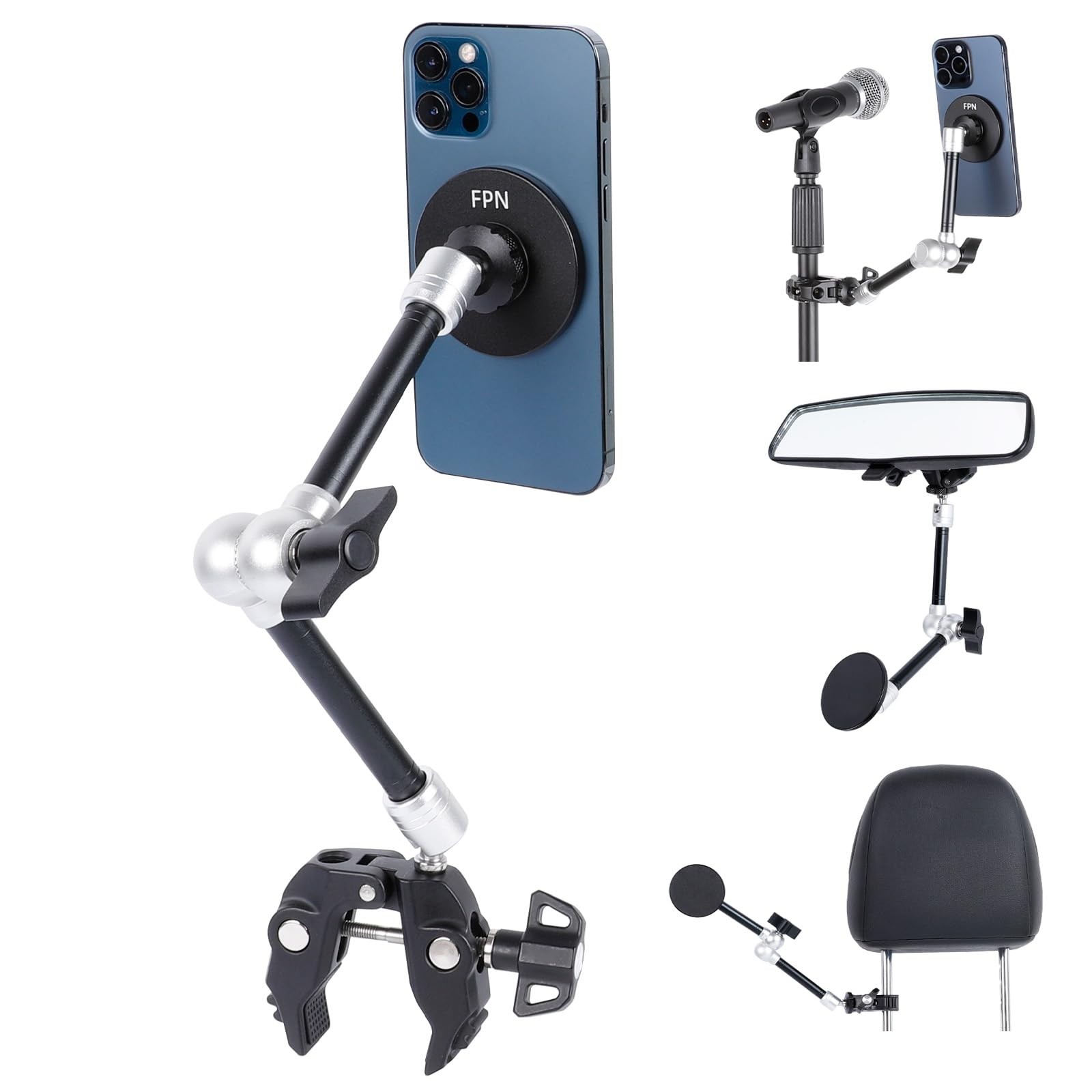 FPN All-Metal Magnetic Phone Holder with Super Clamp&10″ Long Arm for...