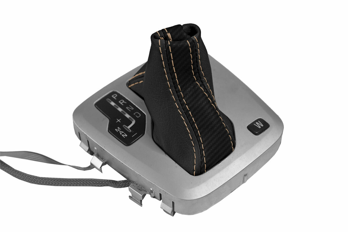 Automatic Shift Boot Cover Leather for Volvo XC90 2003-2014 Black Beige Stitch