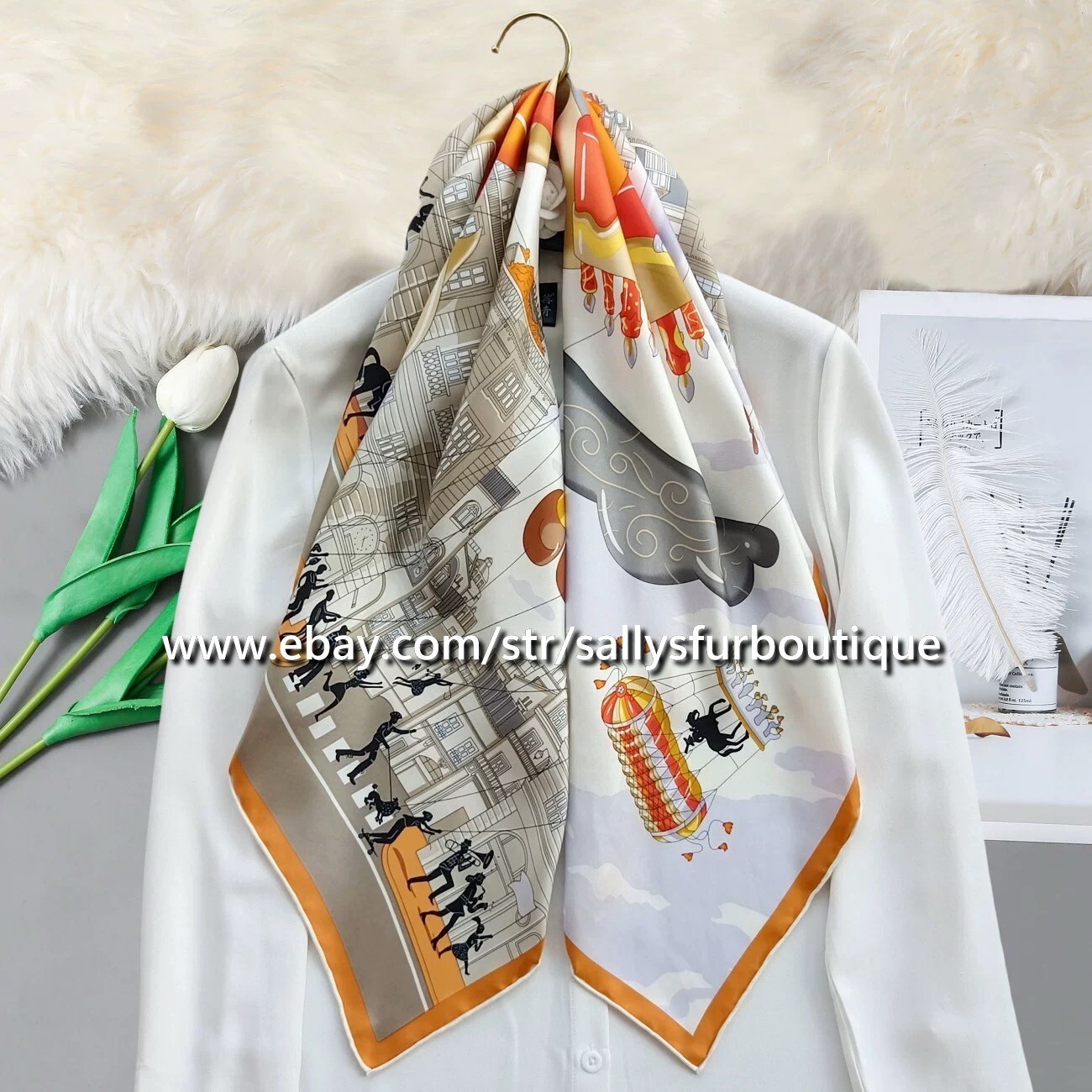 Sallys Parade Print 14~18 Momme Twill Silk Wrap Scarf Stole Square Shawl 35"