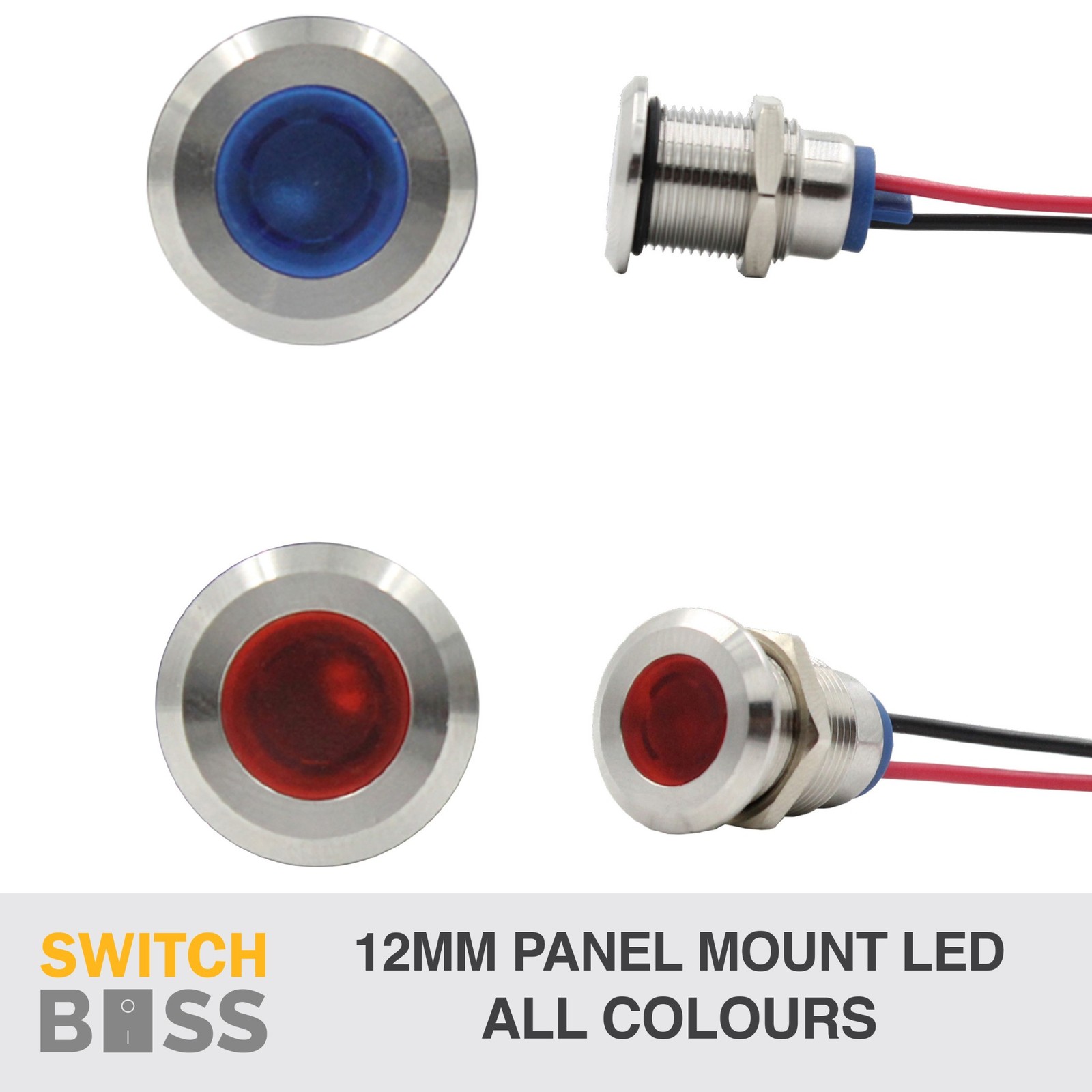 12mm PANEL MOUNT LED Stainless Pilot Dash Indicator Light Car Boat ALL COLOURS