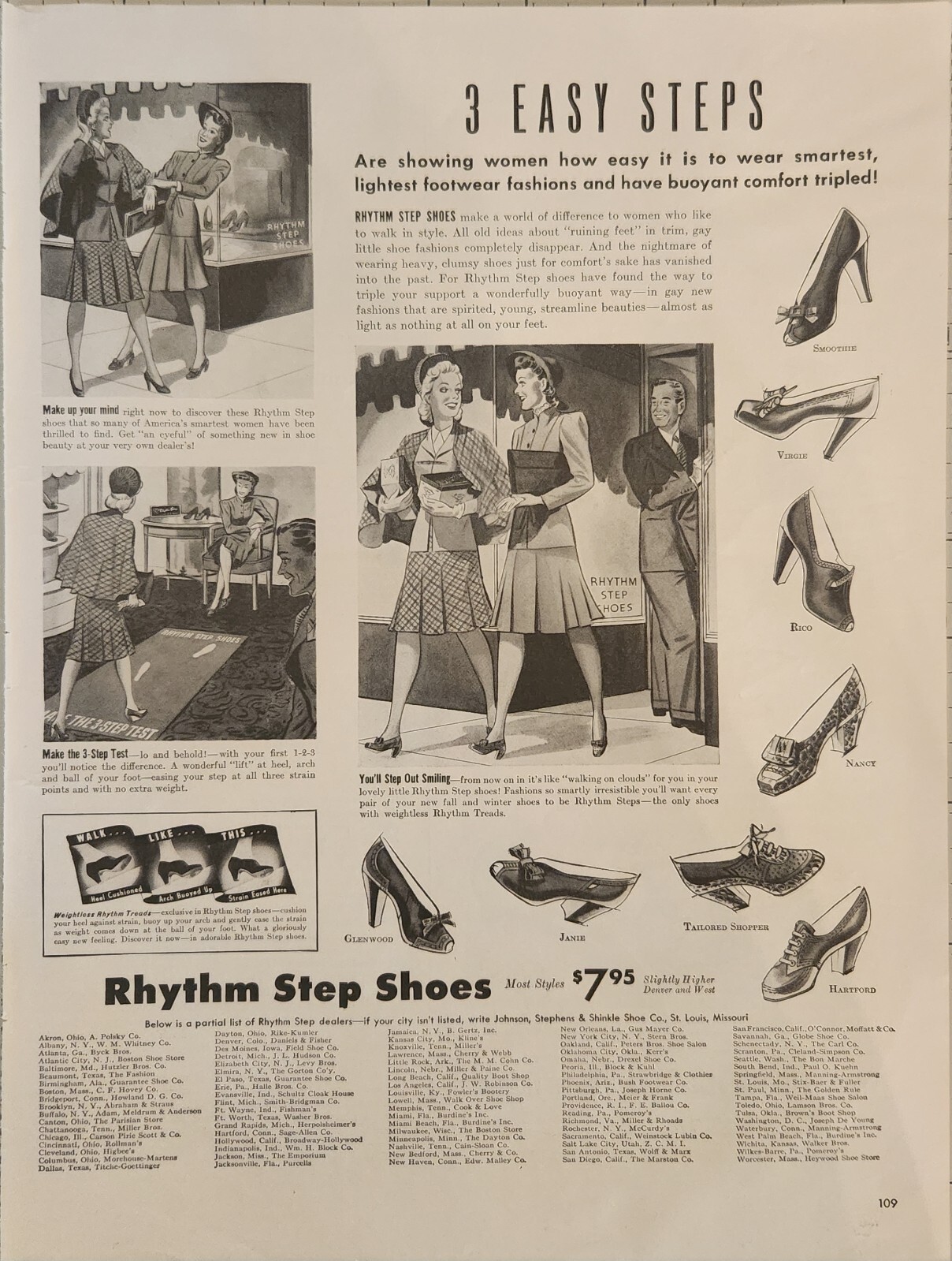 1941 Rhythm Step Womens Shoes Vintage Ad 14 x 10 3 easy steps