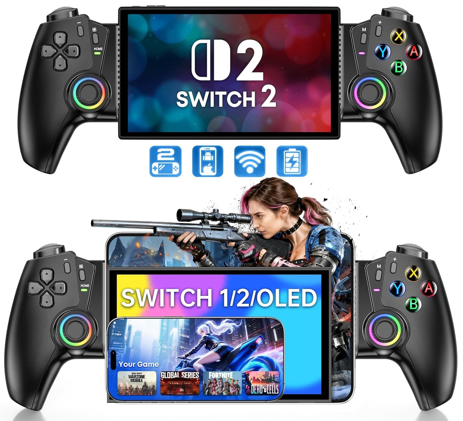 Mobile Gaming Controller for iPhone/Android/Switch 2/Switch/OLED/iPad Mini