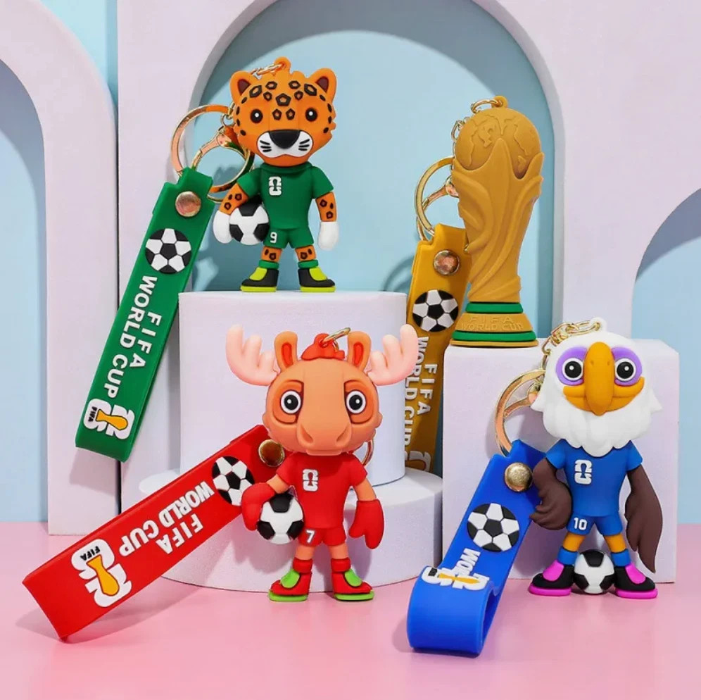 2026 World Cup Cartoon Mascot 4 Keychain Soccer Trophy Cute Animal Gift Fans