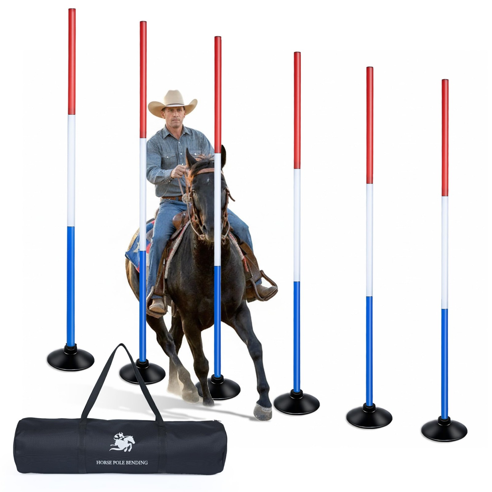 6 Pcs Pole Bending Poles with Weighted Base for Horses, Adjustable Equestrian...
