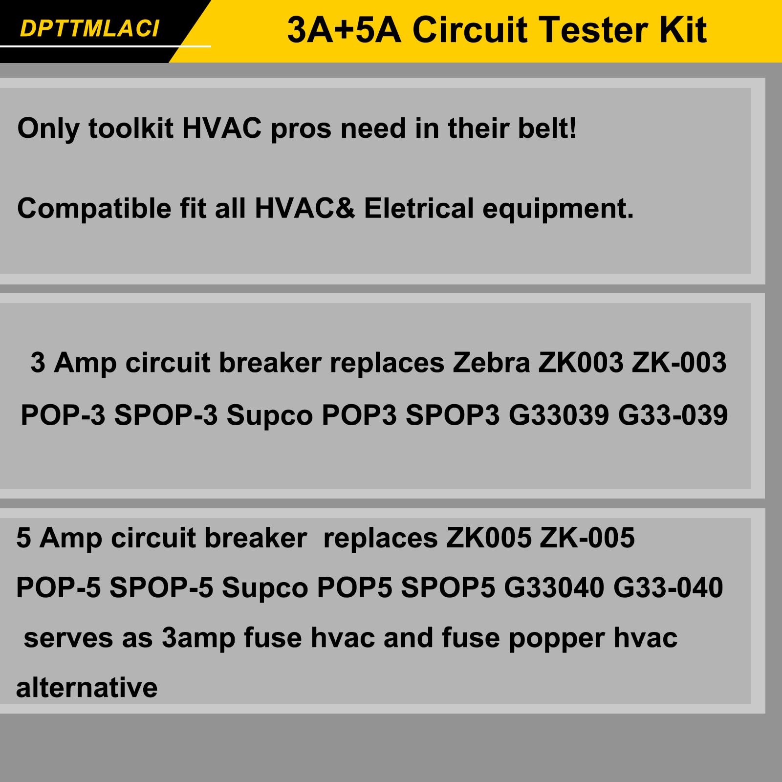 2Pack Circuit Breakers- 3A/5A Resettable Fuse Kit Professional HVAC black