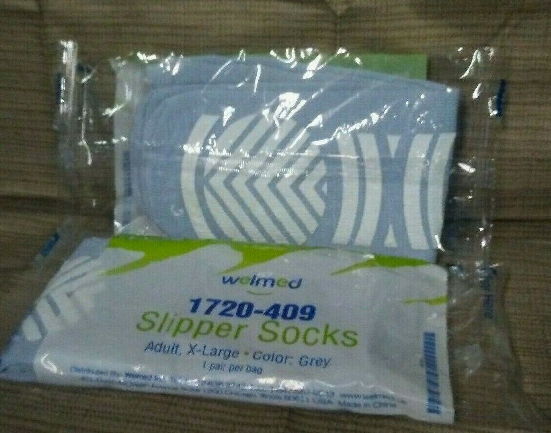 2 Pairs WelMed Hospital Style Round Slipper Socks Adult Large Grey NEW & SEALED