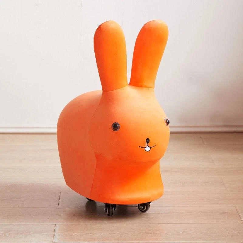 22.4×15×24.8 in Orange Small Bunny Kids Stool with Wheels – Plush Fabric