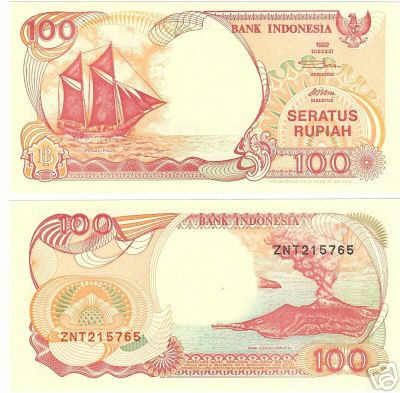 INDONESIA GEM UNC SAILBOAT 100 RUPIAH CRISP NOTE~FR/SHI
