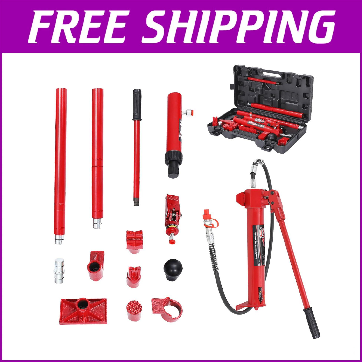 10 Ton Porta Power Portable Hydraulic Jack Pump Lift Ram Body Frame Repair Kit