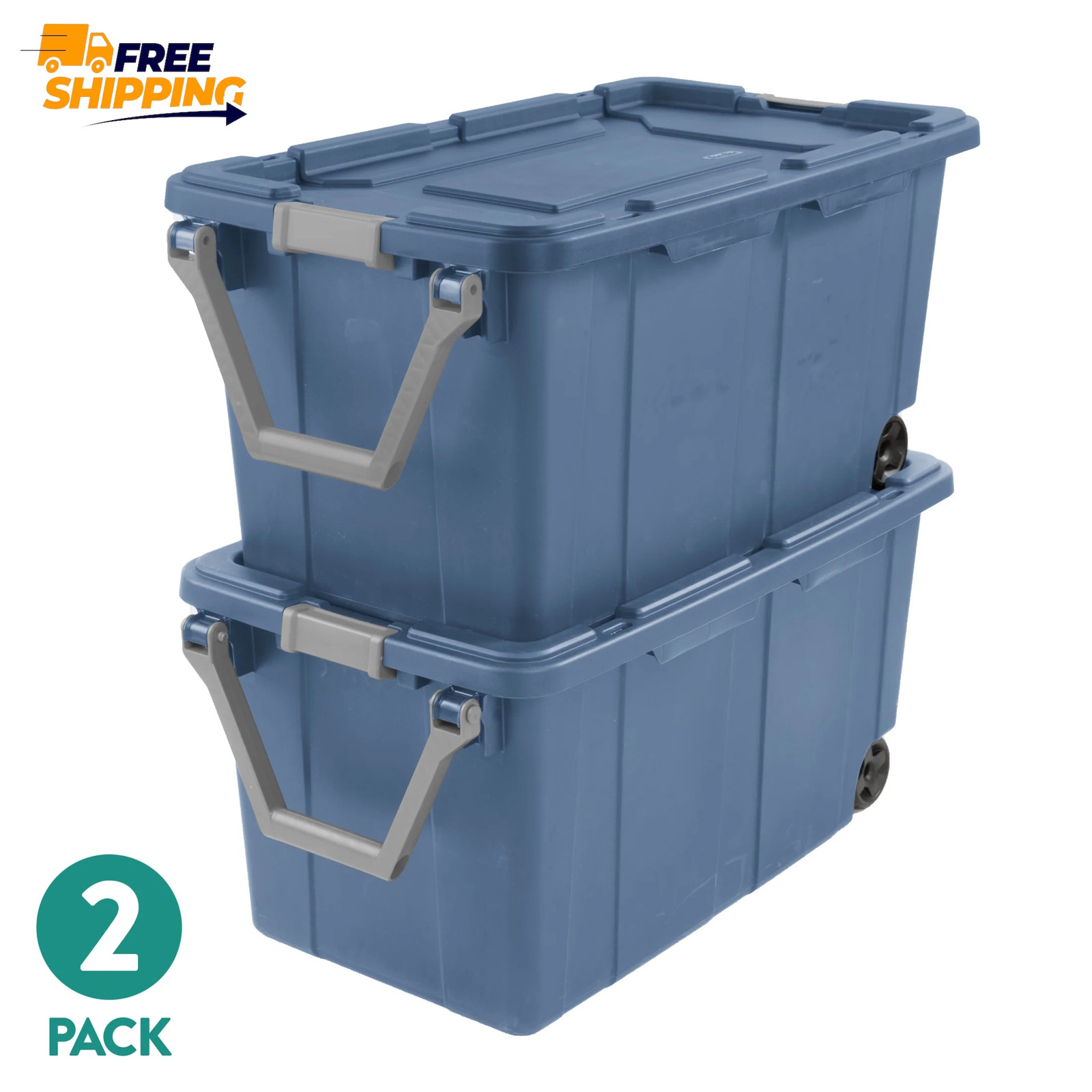 Extra-Large Wheeled Industrial Storage Bin, 40 Gallon Durable, Blue, 2 Pack 👌
