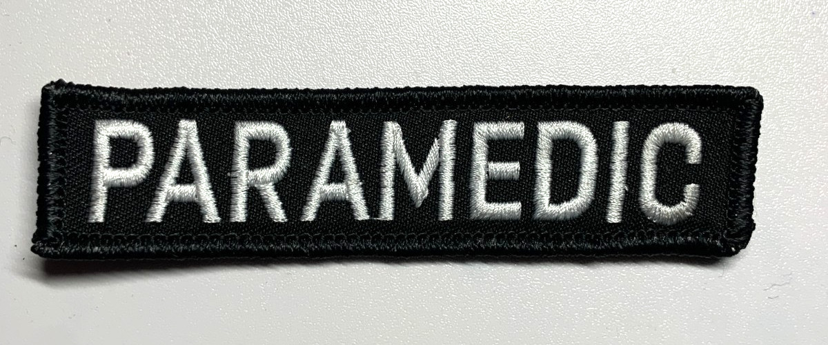 Paramedic EMT EMS Patch (approx. 1"x4") - Merrow border with HOOK backing
