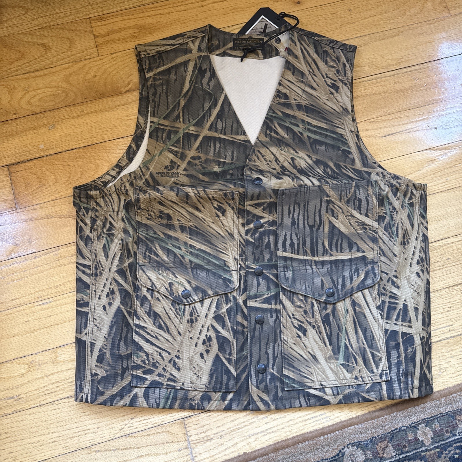 Filson Mossy Oak Rugged Twill Cruiser Shadow Grass Camo Field Vest XL NEW Jacket