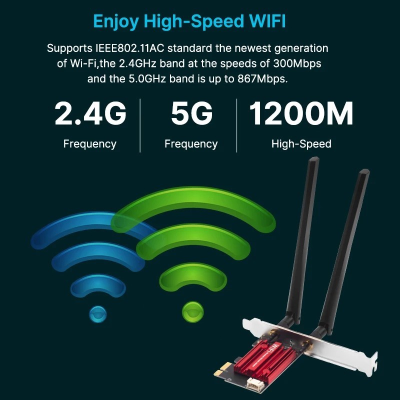 AC1200 WiFi 5 PCIE WiFi Adapter Wireless Network Card
