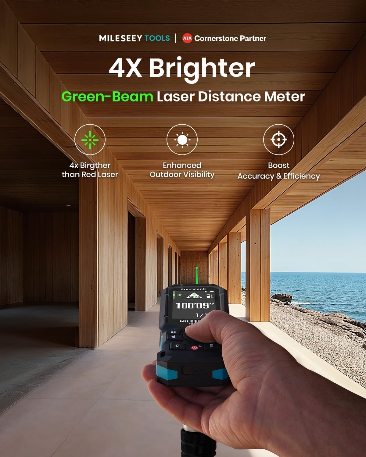 S50 Green-Beam Laser Distance Measure - 400ft Laser Measure, P2P, Side-Laser