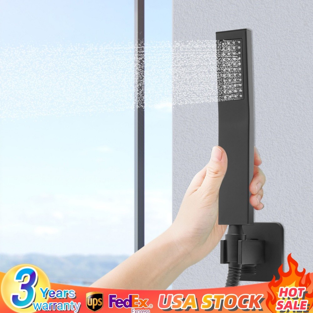 Matte Black Handheld Shower Square Head Handshower with Wall Connector & Hose