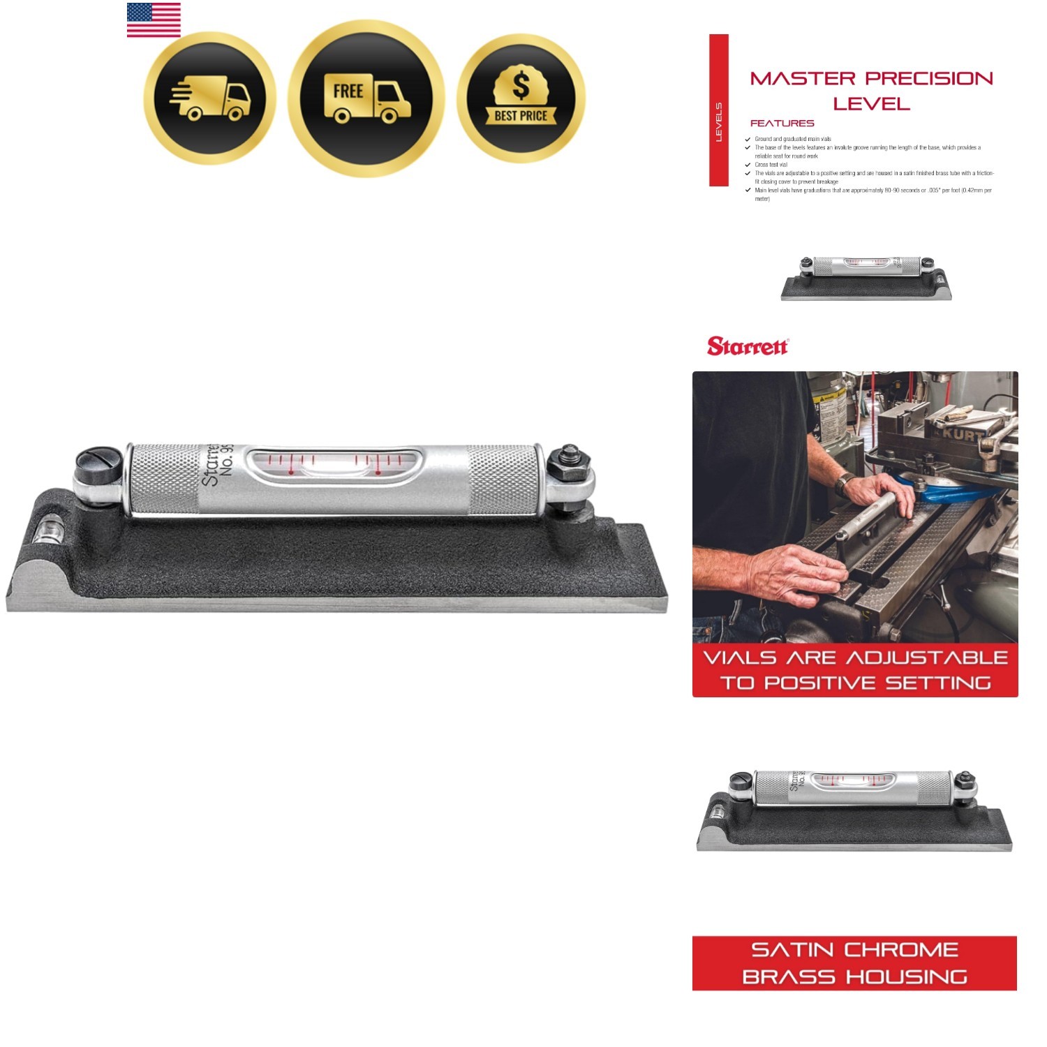 Machinists' Level with Ground Main and Cross  Vial - Designed for Machine Sho...