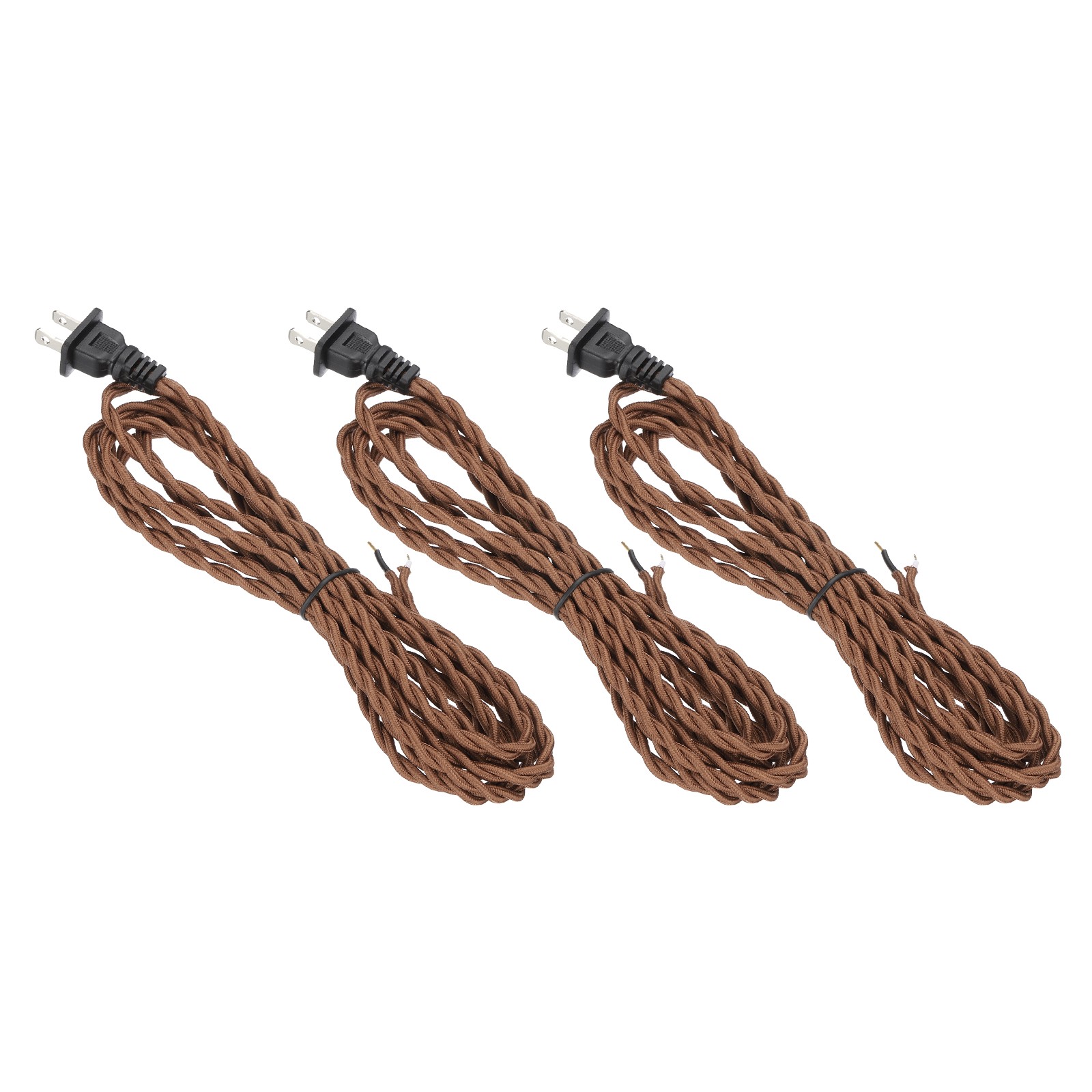 3Pcs, 8Ft 18/2 Twisted Cloth Lamp Cord with Plug Light Brown
